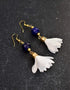 Single Blue Pottery Bead Earrings With Satin Funda